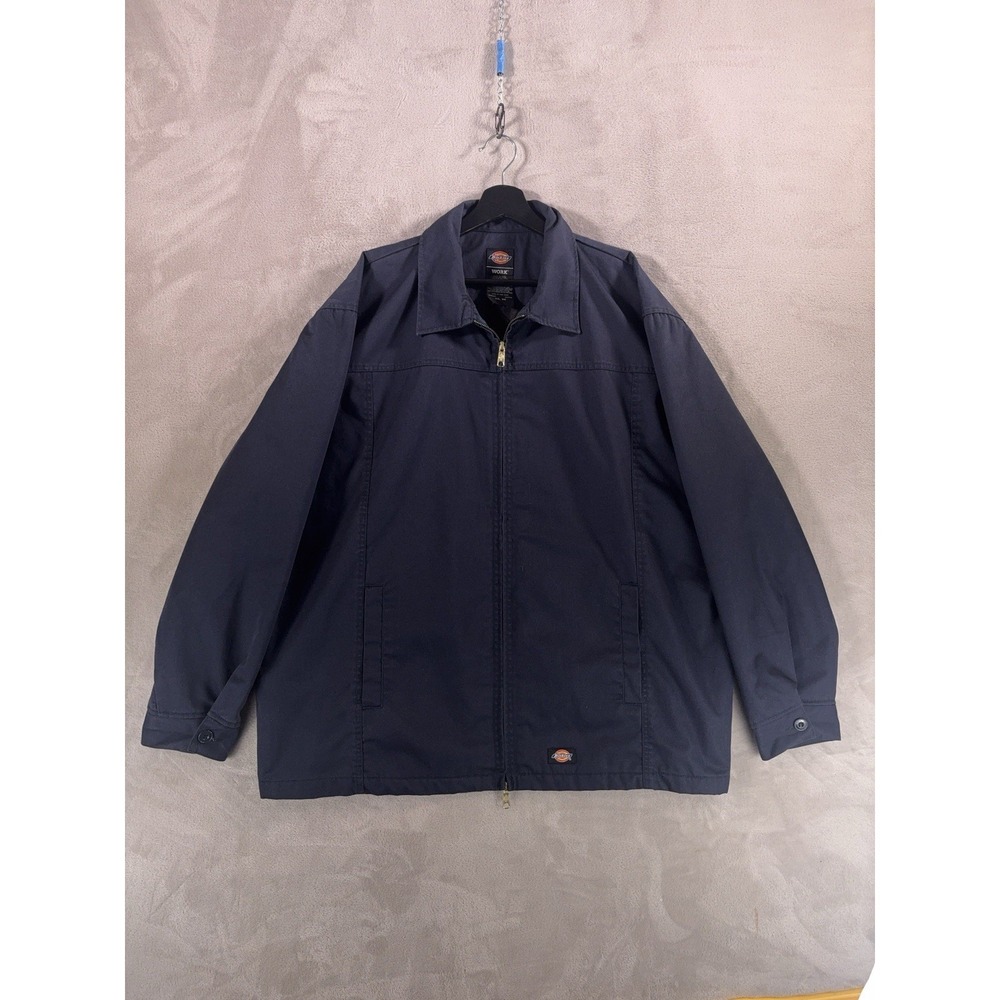 Dickies Work Jacket Mens XXL Blue Full Zip Chore Coat Utility Canvas